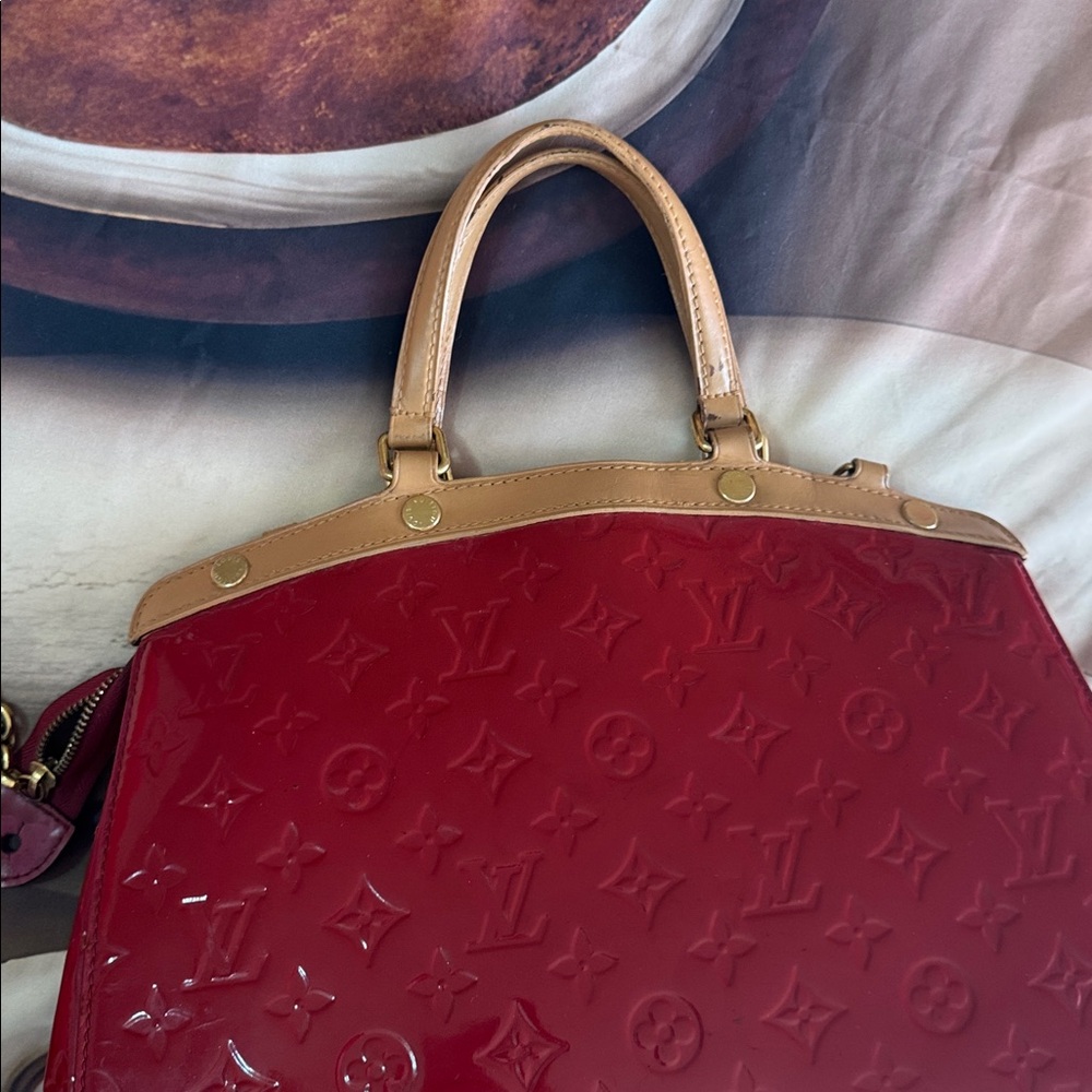 Louis Vuitton Red vernis and Tan Patent Leather Satchel - Picture 9 of 17